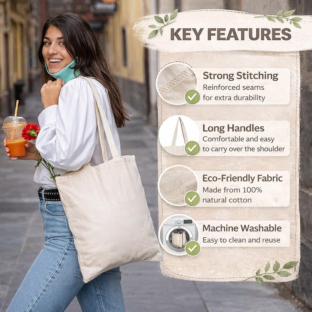 UNIQUE TOHFAA Cute Cotton Tote Bag for Women | Reusable Eco-Friendly Carry Bag with Funny Feline Good Print for Shopping, Travel & Daily Use (Girl with cat-1)