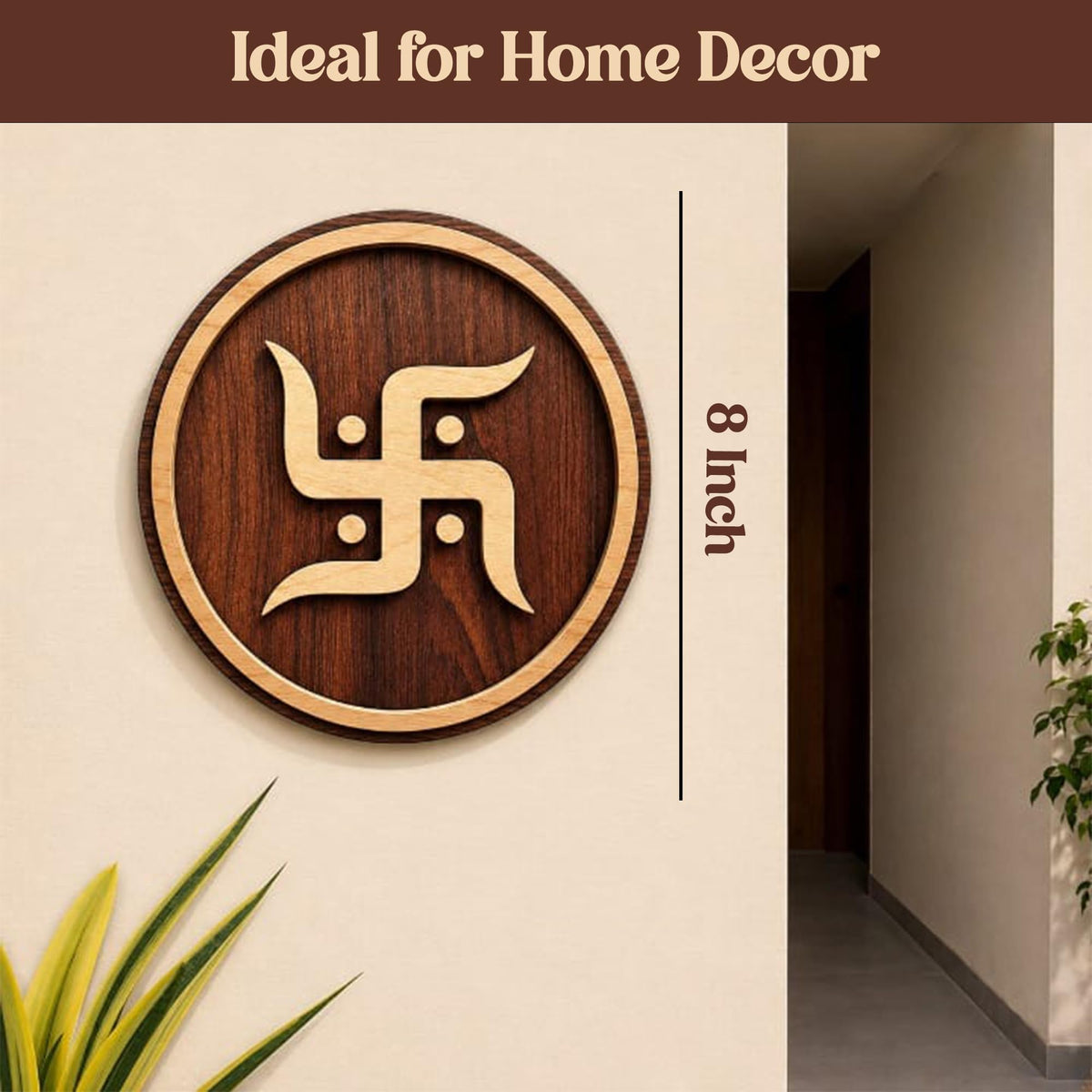 SWAGSTATION Swastik MDF Spiritual Wall Hanging | Mandir & Home Temple Decor for Pooja Room, Office & Entrance (8 Inch)