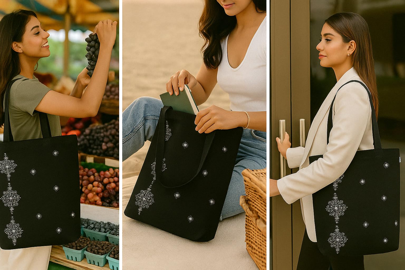 MASQ by Q-One Cute Genes Foldable Reusable Tote Bag for Women with Zip | College Bag for Girls | 100% Organic Canvas Tote for Shopping, Travel & Beach | (Urban)