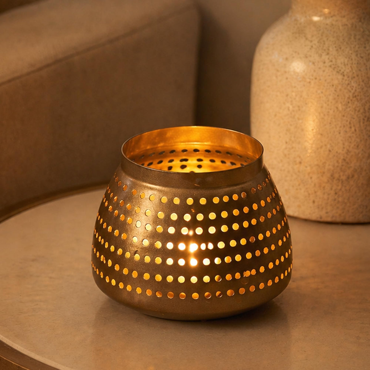 Habere India-All the Cultures Fabricating India Metal Candle Holder | Handcrafted Decorative Diya for Home Decor | Diwali Festive Gift | Pooja Room Tea Light Holder (Design01: L10 x W10 x H8 cm)