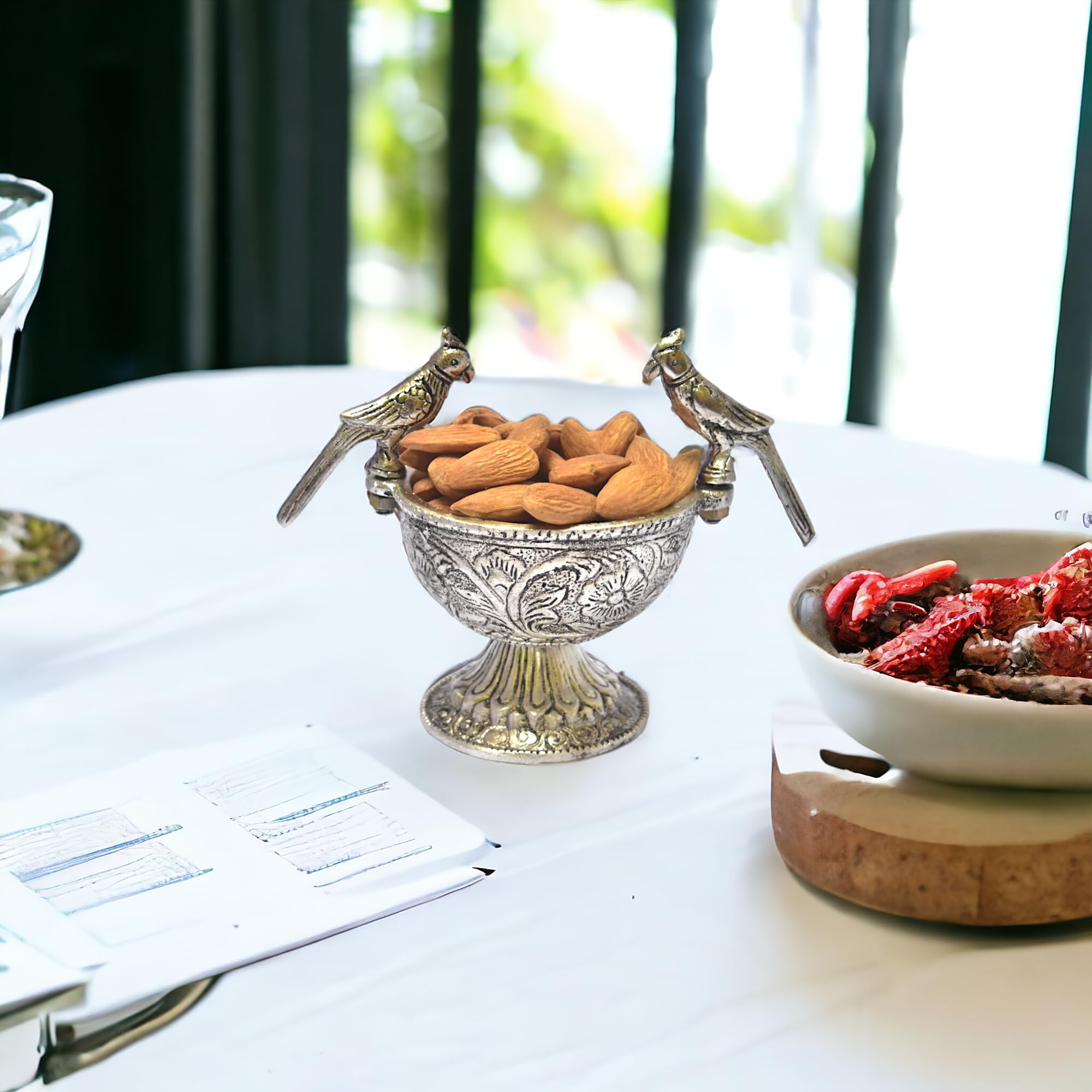KridayKraft Aluminium Mukhwas Box Dryfruit Bowl (Silver)