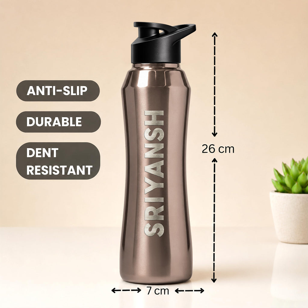 Speedex Customised Engraved Name Stainless Steel Water Bottle 1 Ltr – Personalised Sipper Cap Bottle for Kids, Men & Women, School, Gym, Travel, BIS Approved, Copper Gold, Set of 1