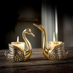 Storescent Aluminium Pair of Swans for Good Luck | Feng Shui Love Gifts Candle Holder for Home Decor Living Room - Showpiece Gifts for Couple (Candles not Included) (Swan 1 Pair Golden)