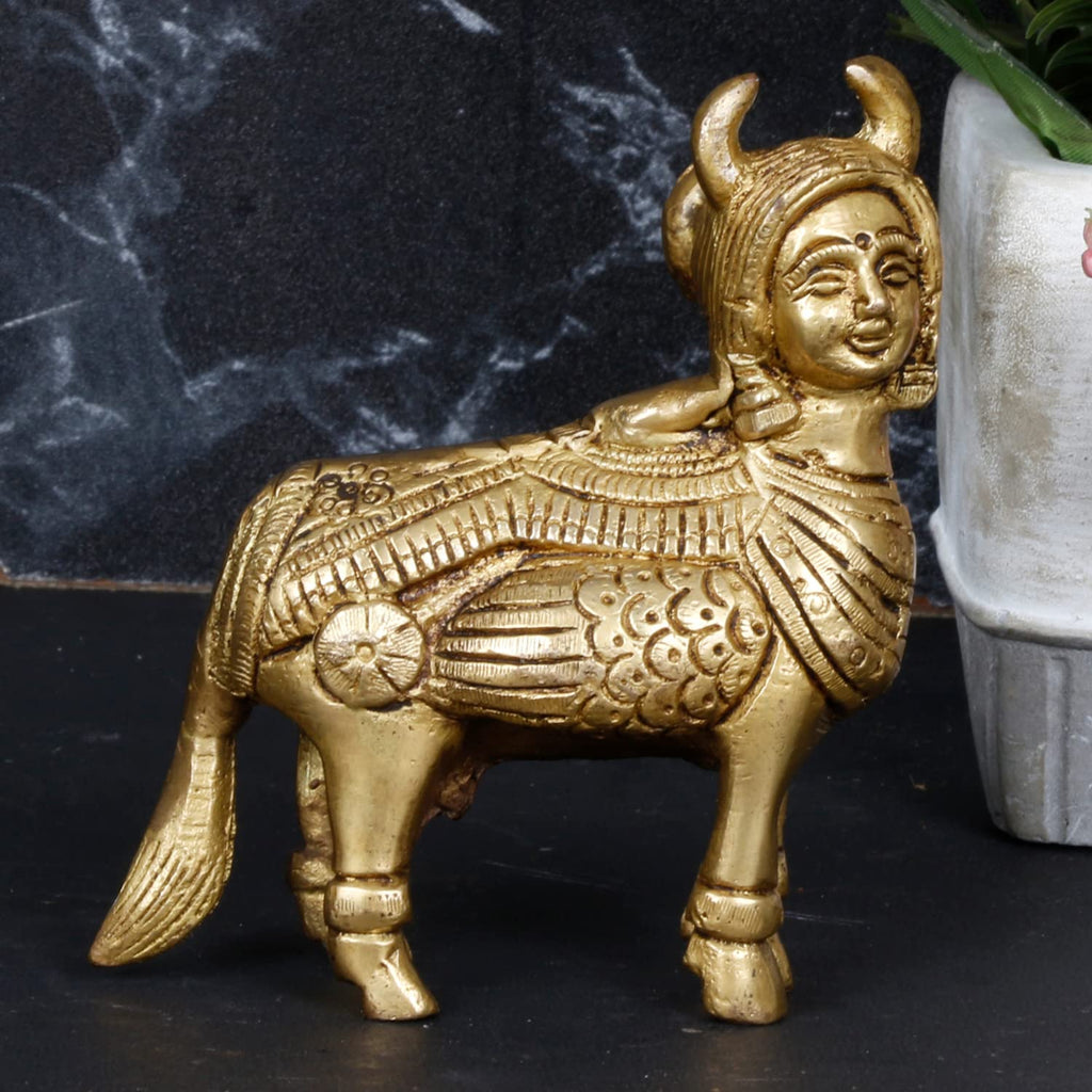 ARTVARKO Brass Kamdhenu Cow Statue for Religious Pooja and Home Decoration Showpiece Décor Office Temple Items 4 Inches