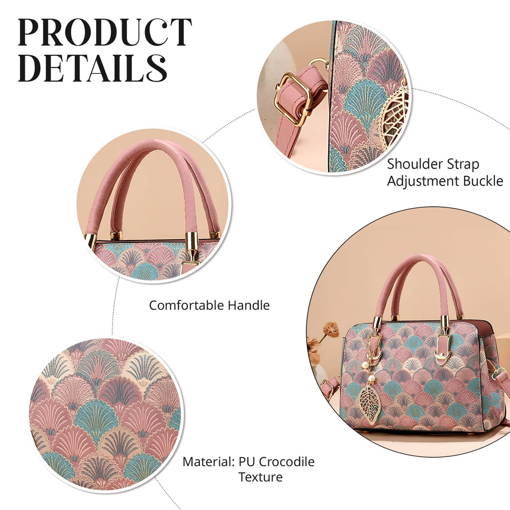 SYGA Women Stylish Tote Bag with Contrasting Colors – Medium Capacity Daily Shoulder Handbag(Flower Pink)