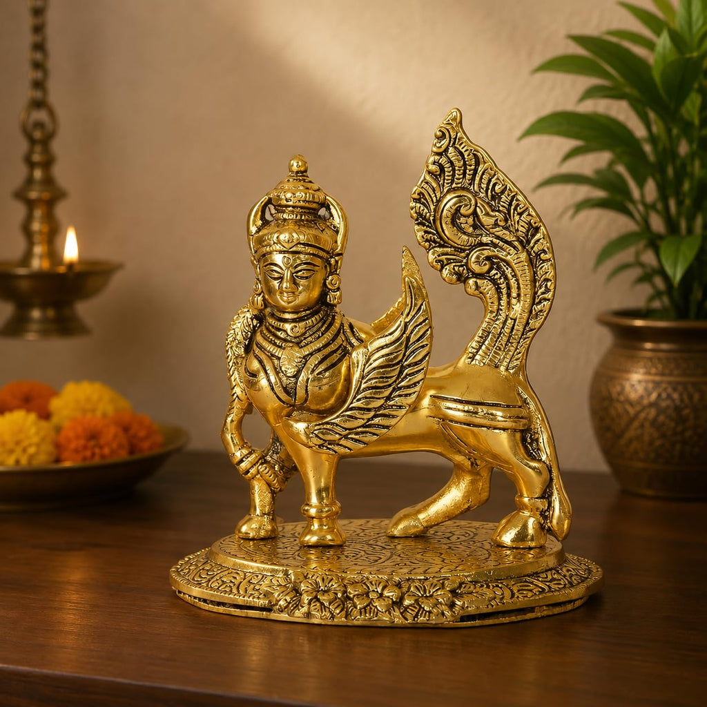 KridayKraft kamdhenu nandani Cow Table Decorative Statue Gold Plated Statue for Good Luck Feng Shui & Vastu Showpiece As Table Top Religious Idol Gau MATA