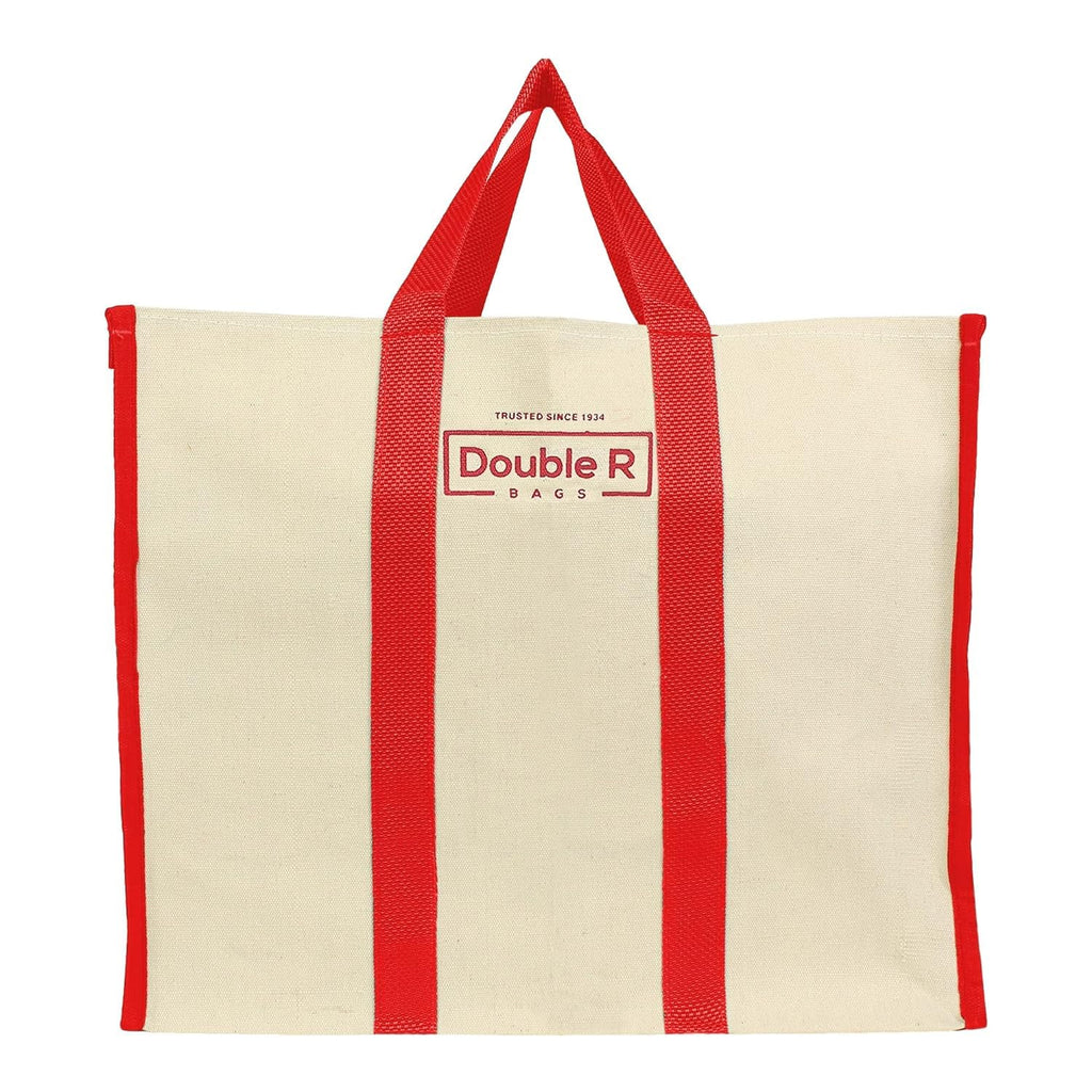 DOUBLE R BAGS Women’s Eco-Friendly Cotton Canvas Shopper Tote Bag | Big Reusable Jhola Bag for Grocery, Milk, Fruits & Vegetables with Reinforced Handles | 43x21x35 cm, 1 Compartment (Red, Pack of 1)