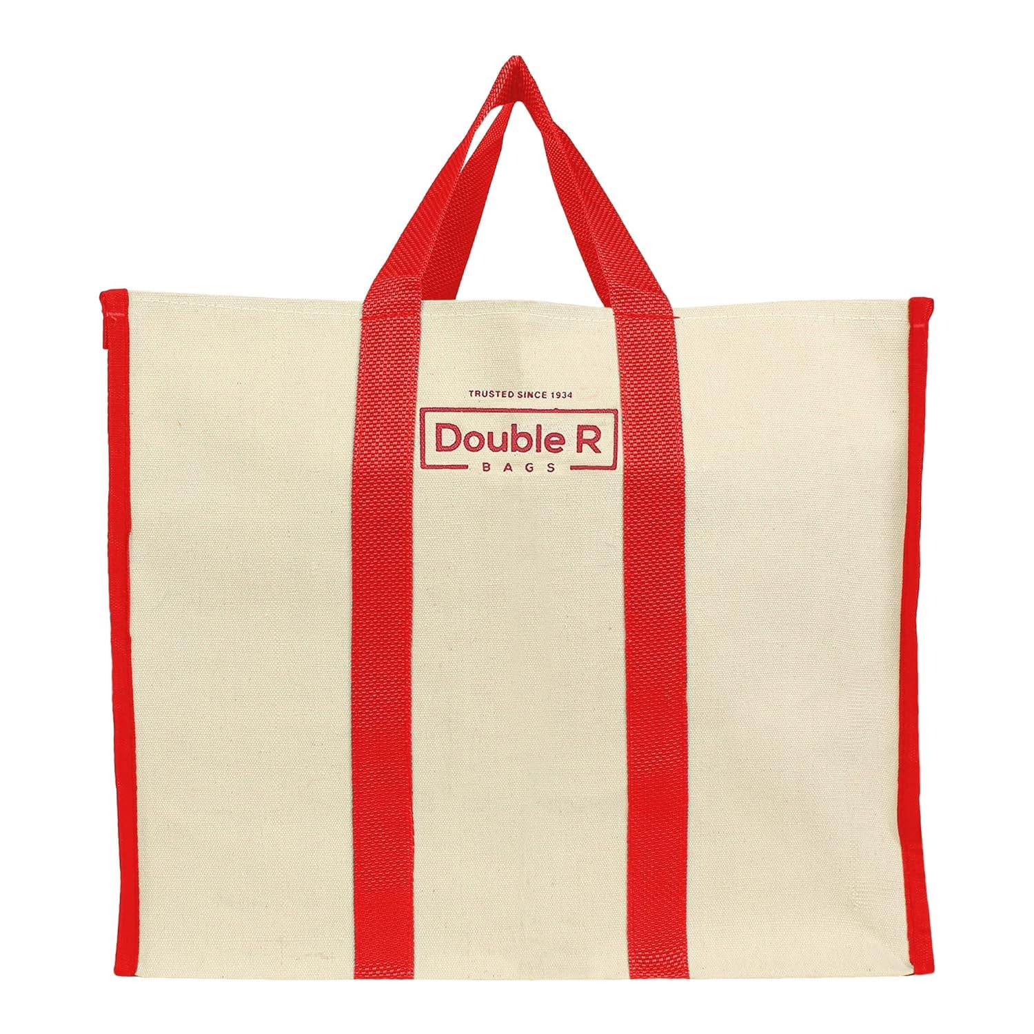 DOUBLE R BAGS Women’s Eco-Friendly Cotton Canvas Shopper Tote Bag | Big Reusable Jhola Bag for Grocery, Milk, Fruits & Vegetables with Reinforced Handles | 43x21x35 cm, 1 Compartment (Red, Pack of 1)