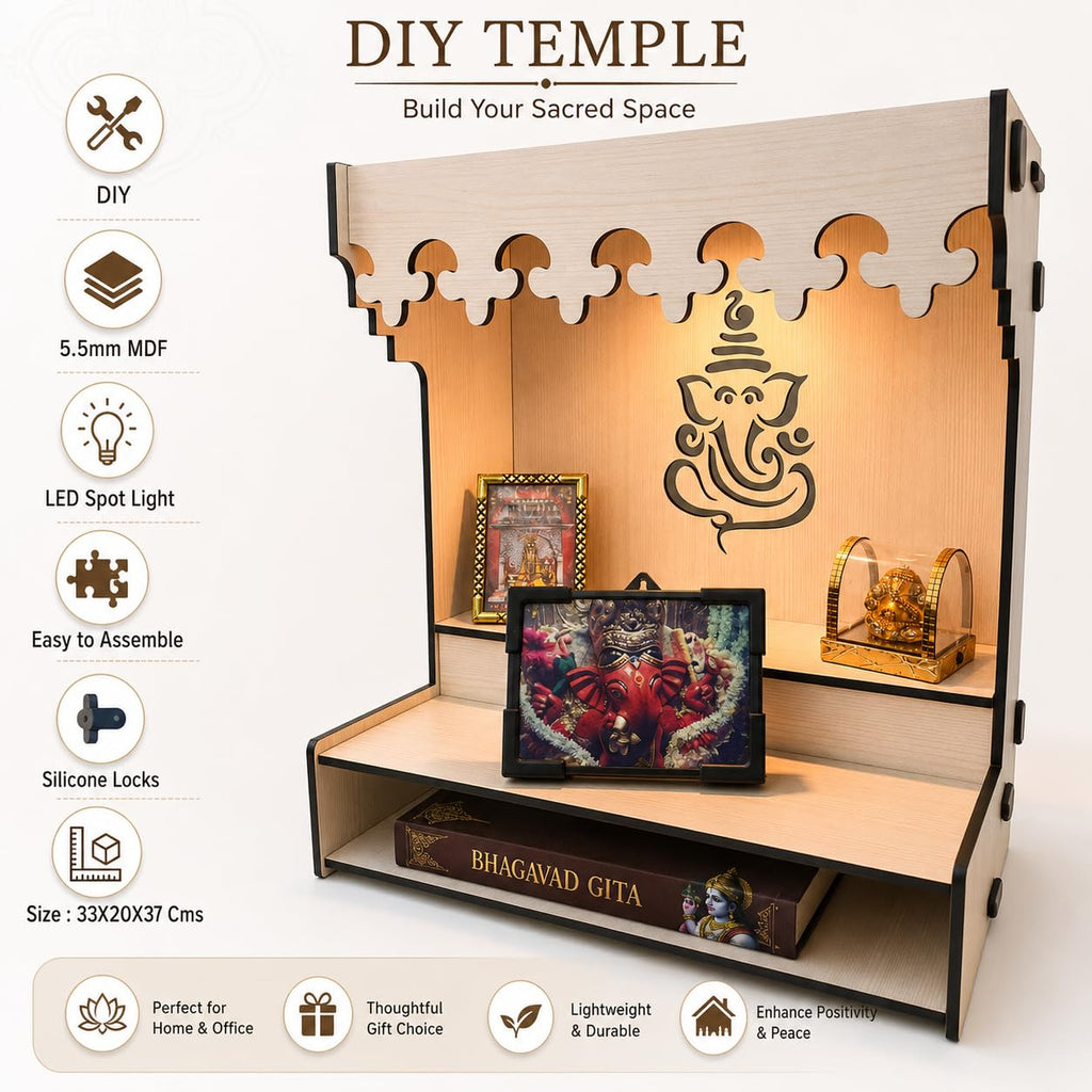 Zesta Wooden Mandir for Home Big Size | DIY Pooja Mandir with LED Spot Light | Devghar Cabinet for Living Room or Office | Wall Mounted Pooja Unit for Home (White)