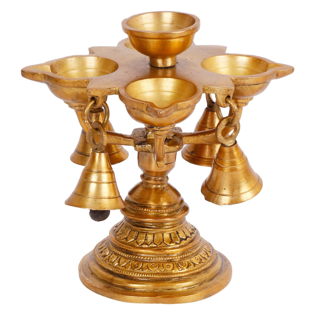 ARTVARKO Diya with Bell Designer Traditional Brass Handmade Table Décor with Stand for Home Diwali Gift Temple Pooja Height 5 Inch