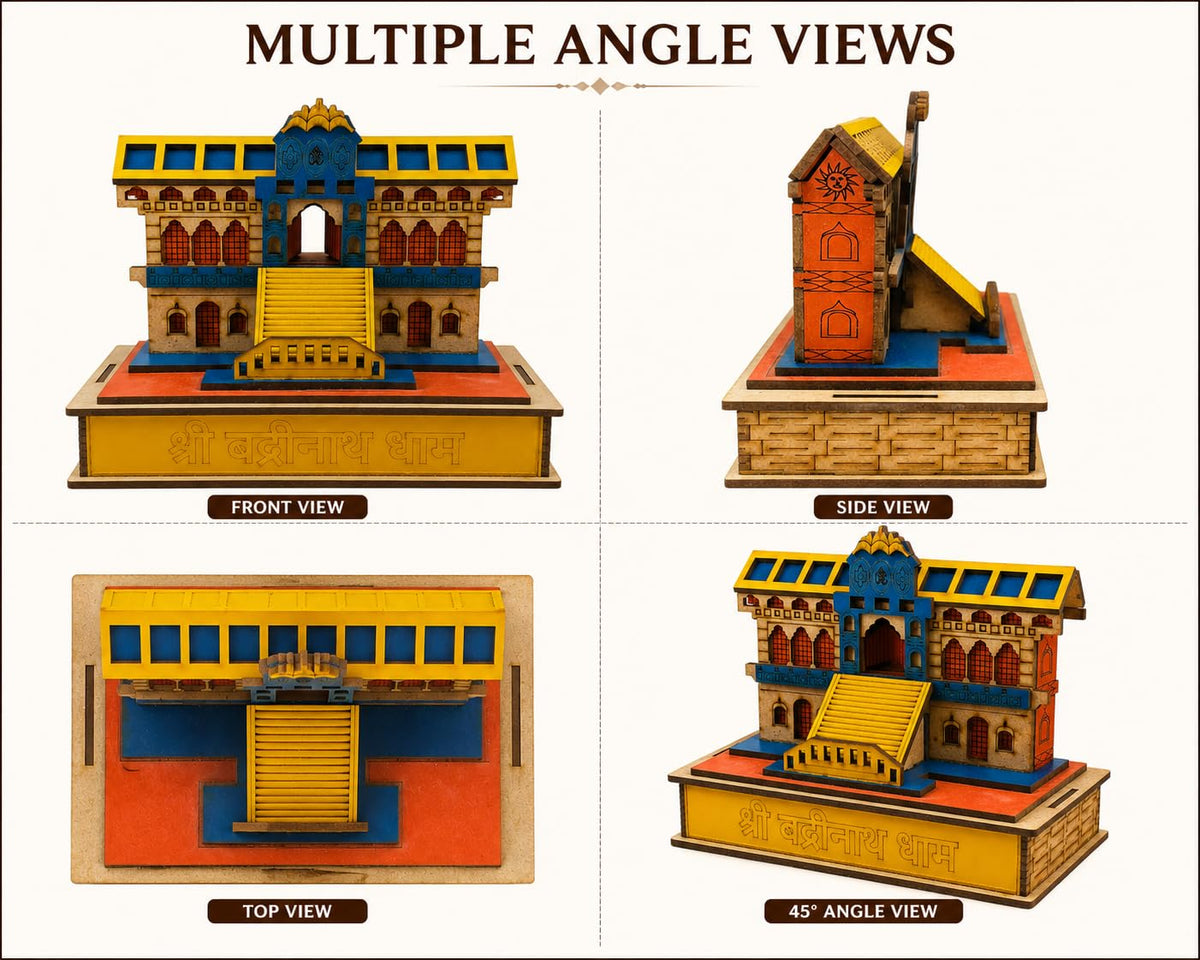 Wooden Shri Badrinath Dham Temple Model Showpiece | Handcrafted Miniature Wooden Mandir for Home Décor & Gifting | Small Pooja Mandir (10 cm x 11 cm)