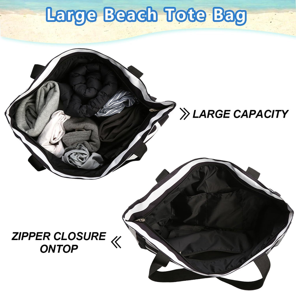 hirTa Roof Tote Bag for Teacher Women Office Girls Work Multipurpose Handbag Zipper Pocket Travel Grocery Beach Hobo Bag Waterproof Sandproof Lightweight Pool Bag(Bolt Black)