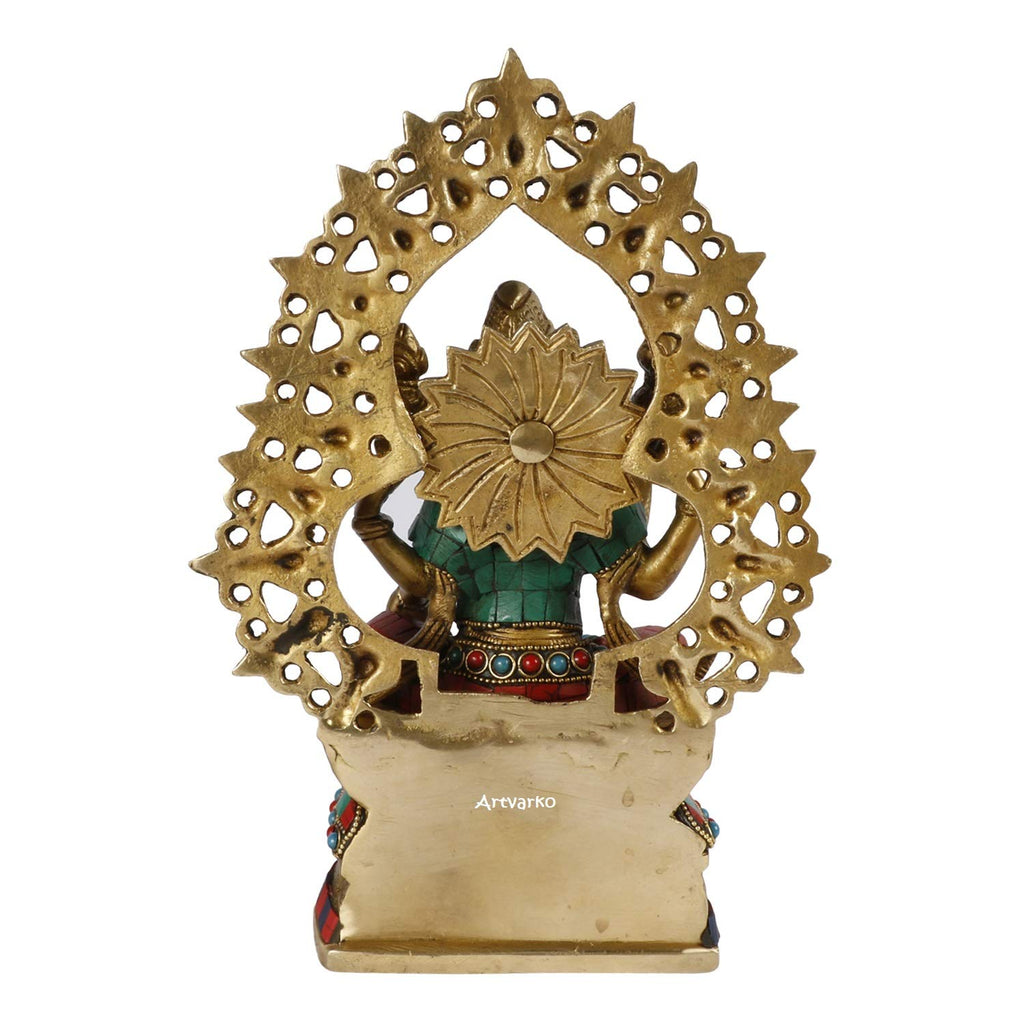 ARTVARKO Brass Lakshmi Devi Idol Statue Multicolor Gemstone Handwork for Home Puja Goddess Laxmi Idols Showpiece for Temple 10 Inches
