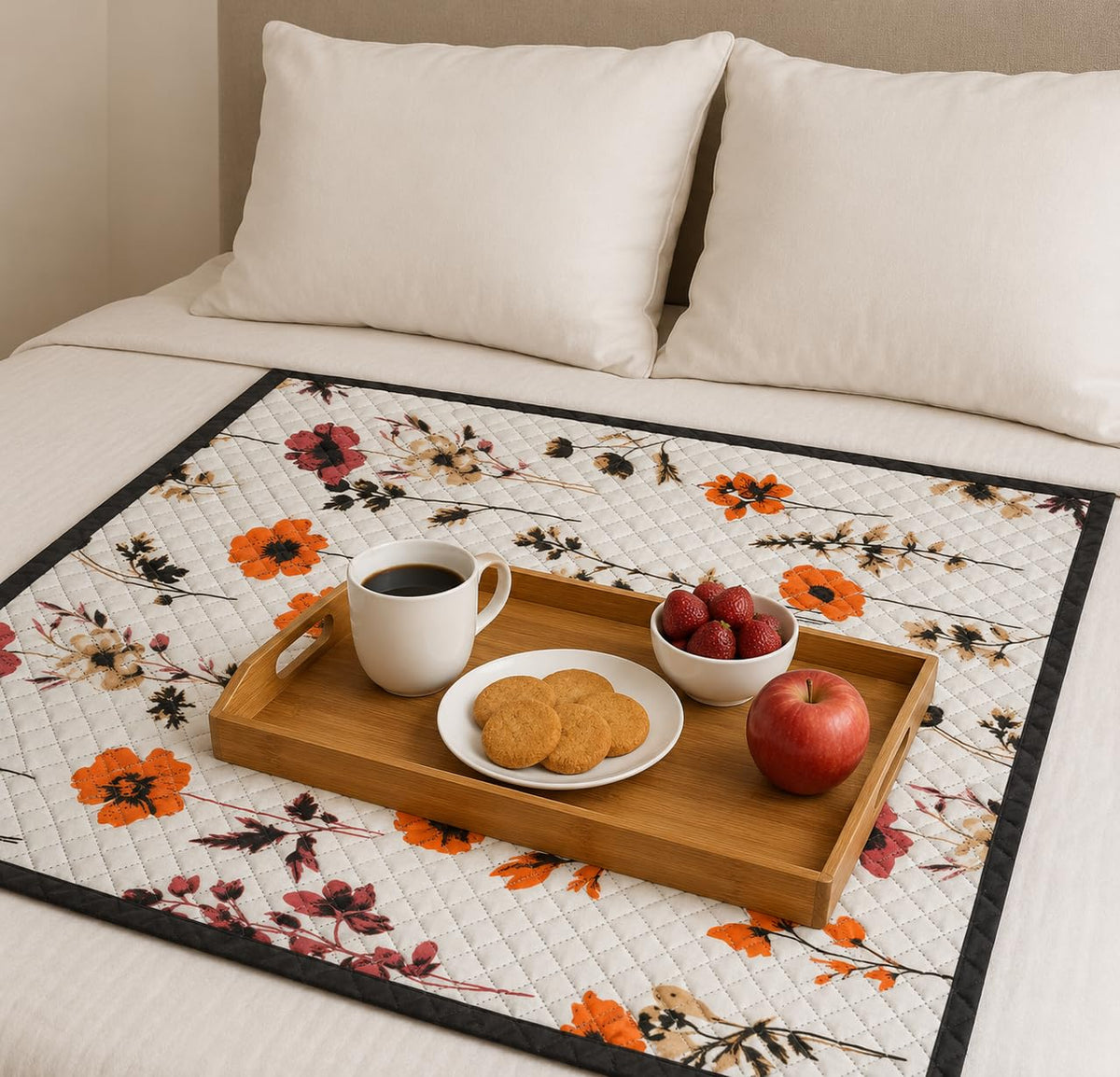 Homerz Premium Reversible Bed Server | 30x30 Inch Quilted Waterproof Fabric | Foldable Dining Mat for Bed, Sofa & Floor Use (Geopop, 30x30) Kafalo