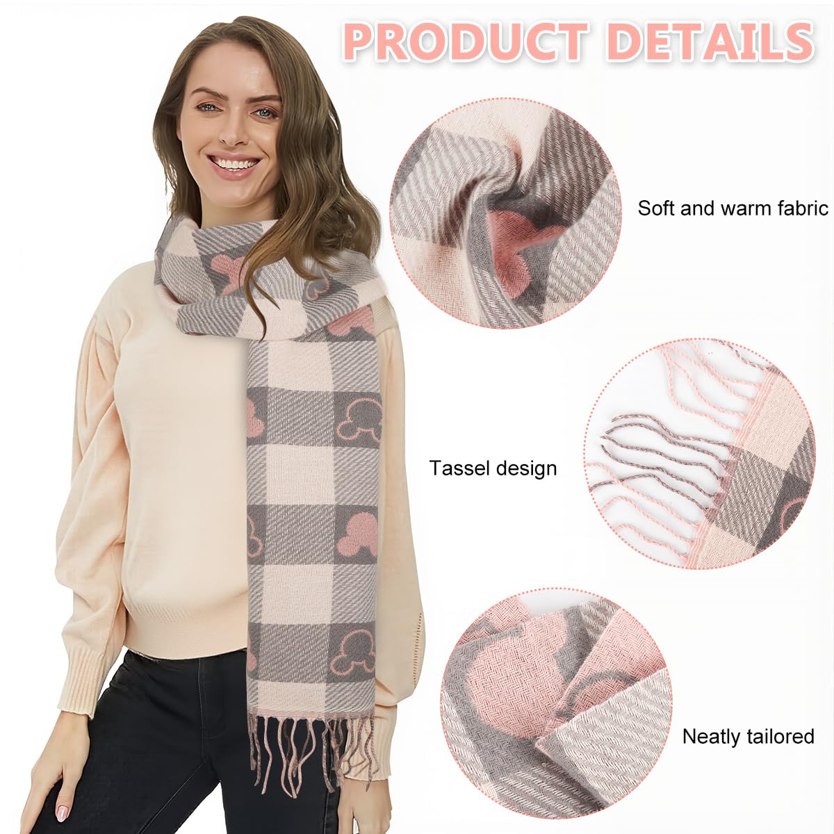 SANNIDHI Winter Scarf for Women 176x32cm Checkered Cashmere-Feel Soft Scarf