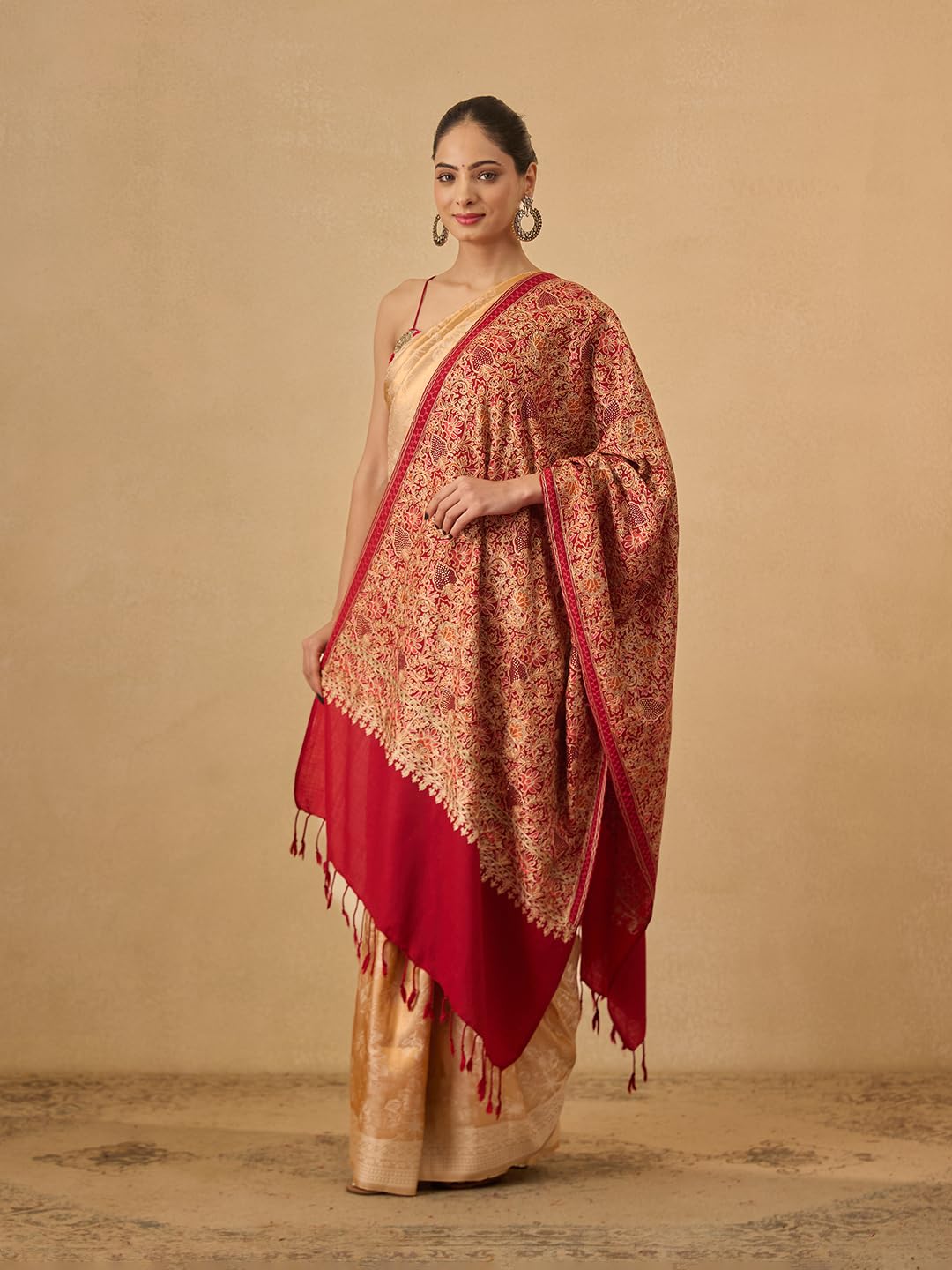 Pashmoda Women Hunar Fine Wool Nalki Embroidered Stole (Size : 28x80in, 71X203cm) EMST02