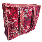 Bazaar Bhoot Edition Premium Cotton Quilted Shopping Tote Bag - Multipurpose Long Lasting Foldable Reusable Bag with zipper for Shopping, Travel & Daily Use - Made in India (Deep Pink)