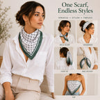 ESTA Satin silk-feel Head Scarf for Women Stylish Bandanas for Women Head Neck Stole Wrap Emerald Green Geometric Lattice Print Square Bandana Gift (27.5x27.5inch)