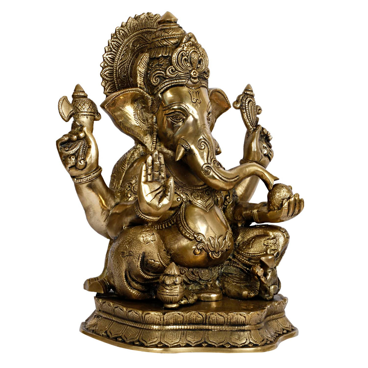 SVARUP Brass Ganesha Idol for Puja Home Decoration Ganpati Statue Murti for Gift Height 16 Inch Color Antique Gold