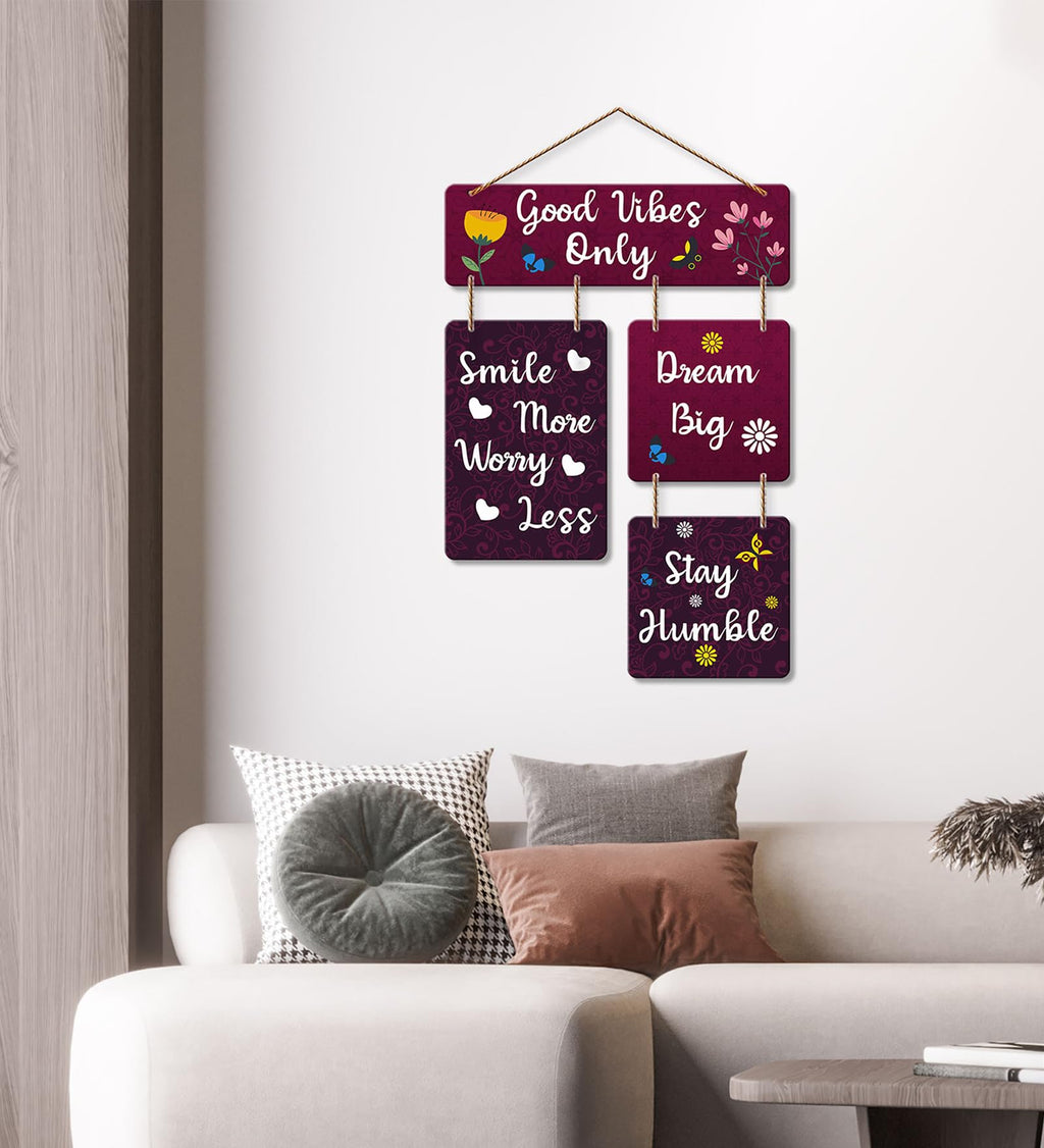 Artvibes Good Vibes Only Designer Wall Hanging Wooden Art | Quotes Decor Item | Wall Illustrations | Office Wall Decoration Items | Wall Art Print | Inspirational quotes | Gift Items (WH_6502N)