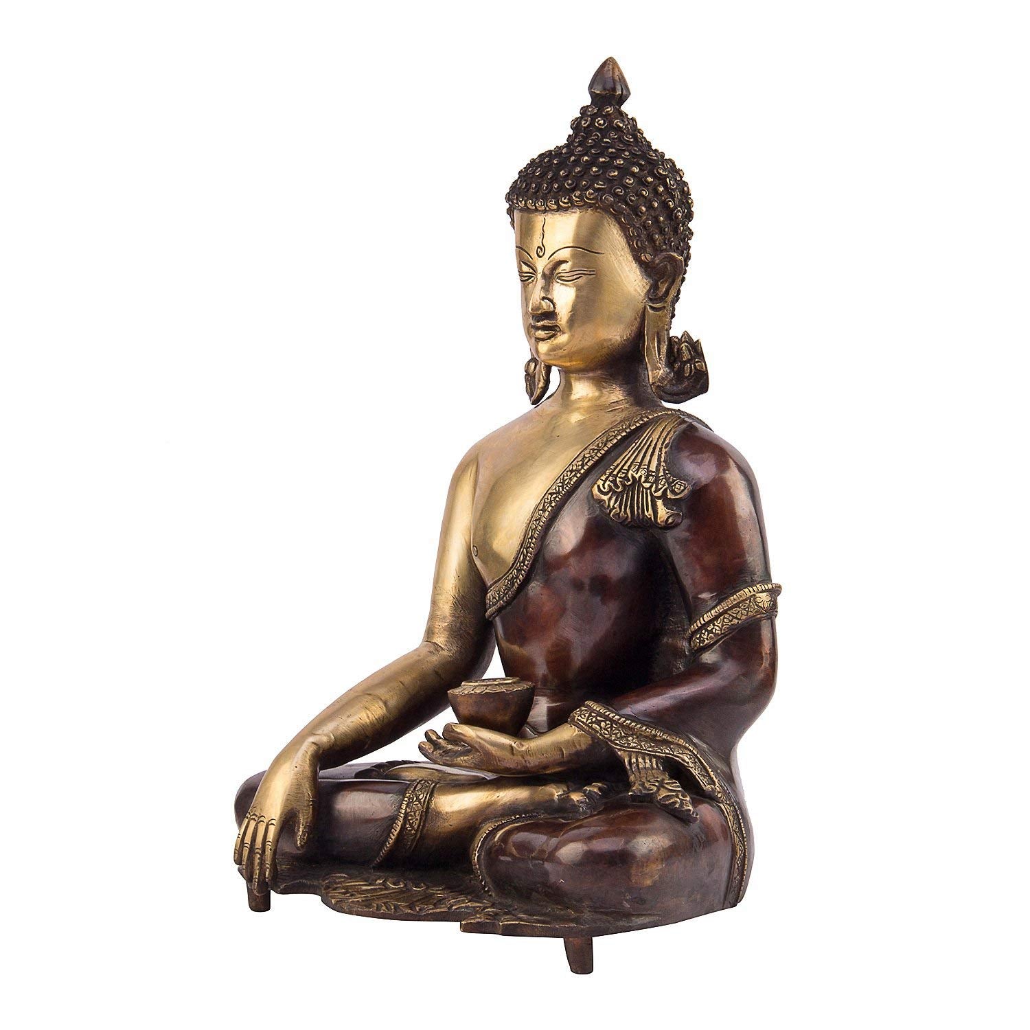 SVARUP Big Brass Buddha Idol Statue Bhumisparsha Gautam Budd Tibetan Buddhist Décor Height 16 Inch Color Copper Gold