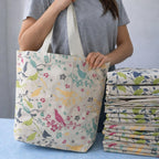 Econest Premium Canvas Tote Bags for Women with zip closer | unique tote bag for Girls, 100% Organic Cotton | beach | gift | office, school & Daily Usable strong handbag (BIRD PATTERN)