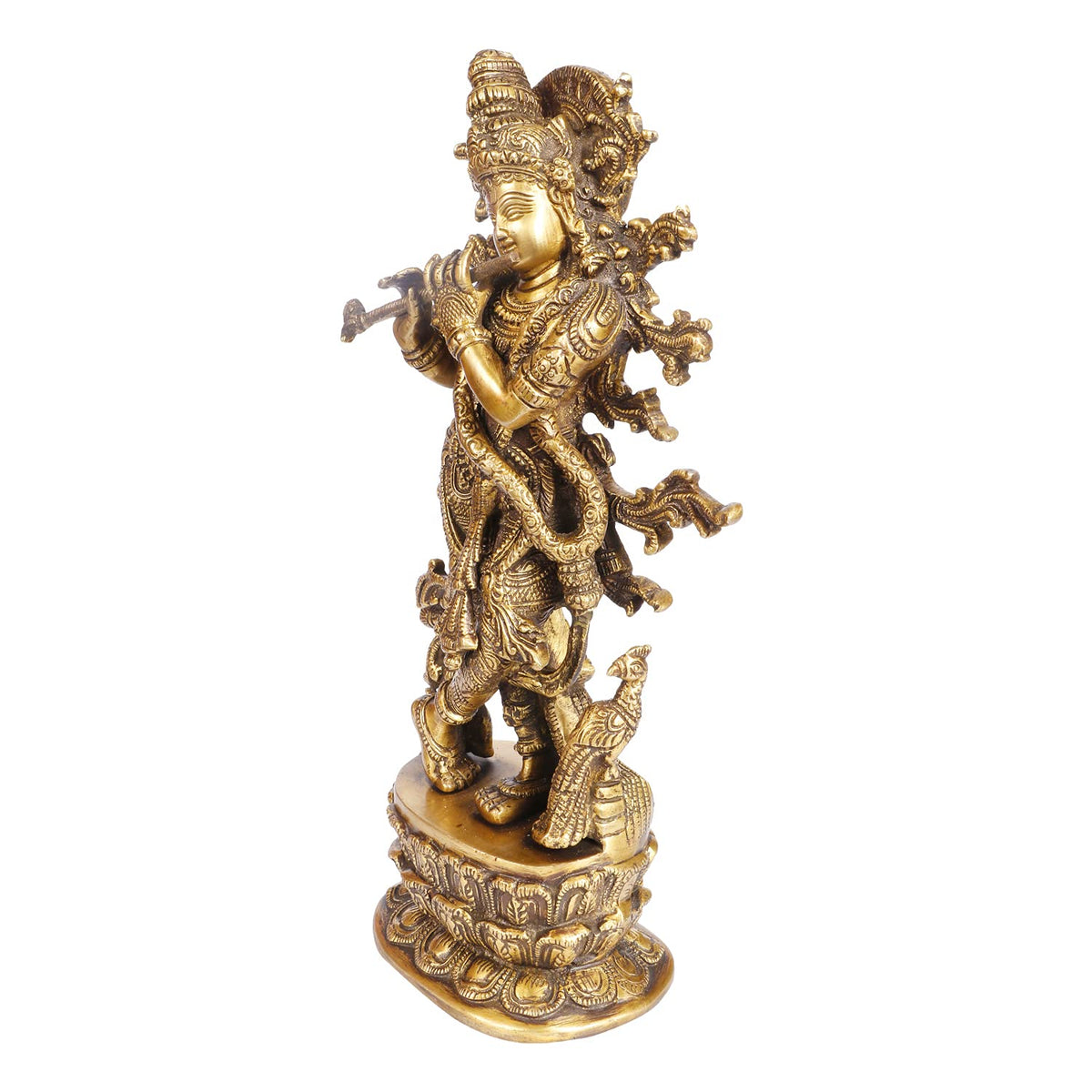 SVARUP Brass Krishna Bhagwan Idol Murli Kishan Murti Playing Bansuri Gift for Home Mandir Decor Marriage Height 12 Inch Weight 3.2 Kg Color Gold