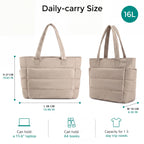 TS WITH TECHSUN Women's Laptop Tote Bag for Laptop, Lightweight Puffy Office Shoulder Handbag with Multiple Pockets, Water Resistant Work Bag for Office, Gym, Travel & Daily Use (16L) (Beige)