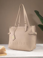 Carrylux Women's Soft PU Tote Bag | Large Single Compartment Shoulder Handbag with Adjustable Strap | Office, College & Casual (Beige)