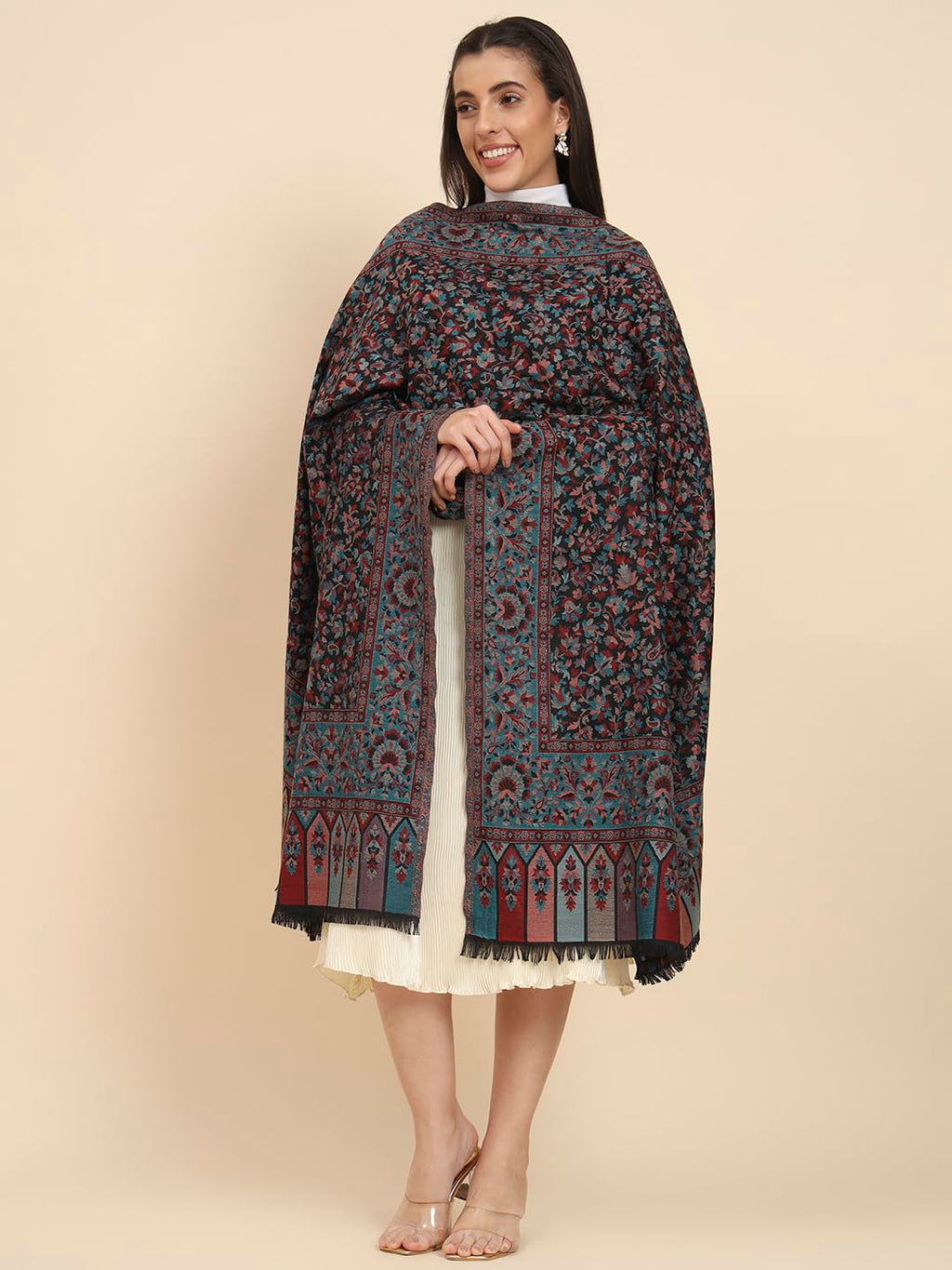 Pashmoda Women Dastaan Woven Design Jamawar Shawl (Size 101X203 CM)
