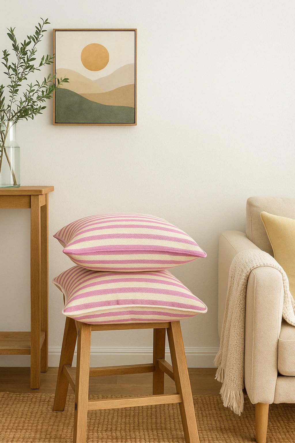 AWARD VELVETS - 100% Cotton - Light Purple Stripes Cushion Covers Set of 2 (16 x 16 inches) - Cushion Covers for Sofa & Living Room Decor