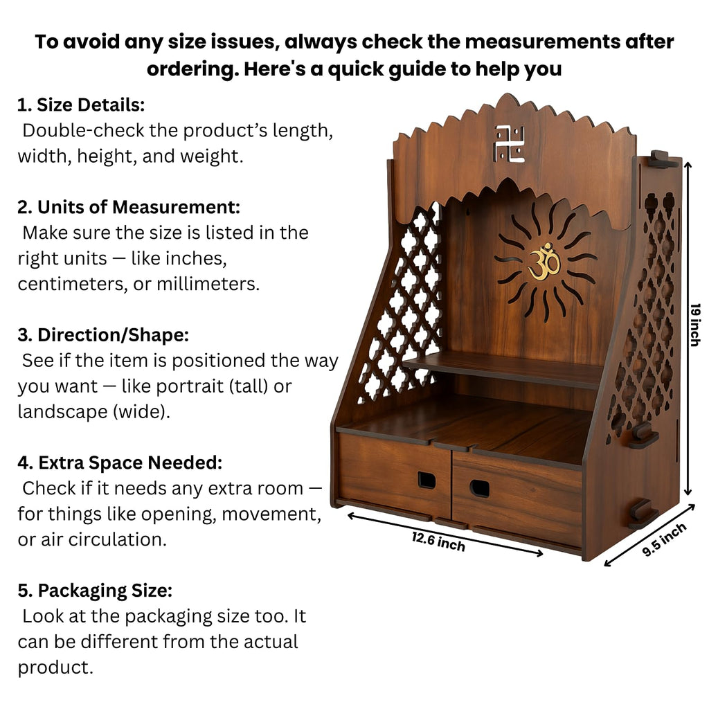 HOMEWEY DECOR Wooden Home Temple Handcrafted Support Heavy Idols Luxurious Finish Pooja Mandir for Home and Office Wall Mount for Room (Design15)