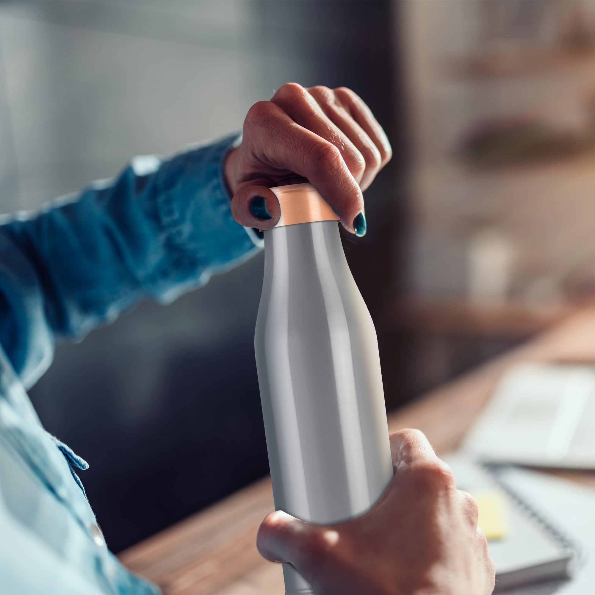 MILTON Copper Charge Water Bottle, 930 ml, Grey | Lacquer Coating, Curved Bottle | Diwali | Festive | Gifting | Yoga | Home | Kitchen | Vedic
