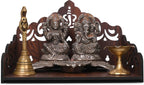 FLYUP Wooden Mandir for Home Pooja | Wall & Tabletop Temple with Ganesh Ornamental Cutout | Solid Wood Finish Home Temple with Storage Shelf (Ganesh Ornamental)