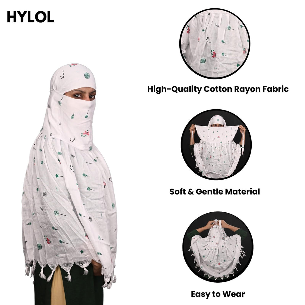 HYLOL Cotton Female Pure White Innovative Stylish Candy Printed Pattern Fancy Scarf With Sun Protection Cover Face Mask For Women's And Girls