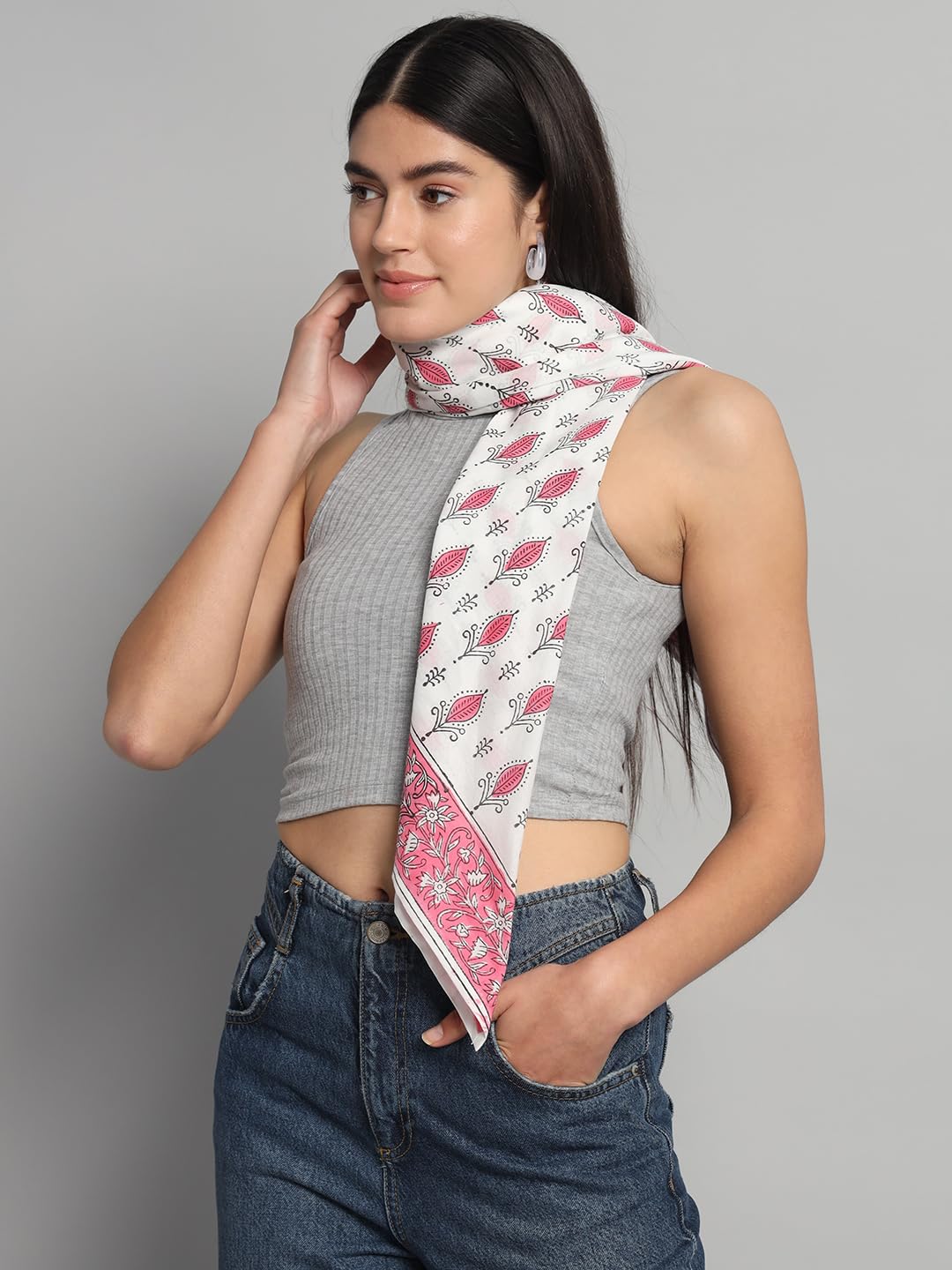 Ravaiyaa - Attitude is everything Sanganer Hand Block Printed Scarves Pure Cotton Scarf Square Hijab Dupatta 40 X 40 Inch (White)