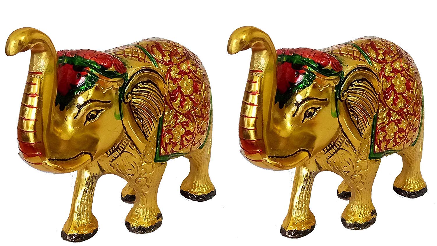 Prince Home Decor & Gifts Multi Coloured Metal Elephant Pair for Showpiece- Enhance Your Home As Well As Office Décor- Beautifully Hand Crafted & Hand Carved Item (Standard)