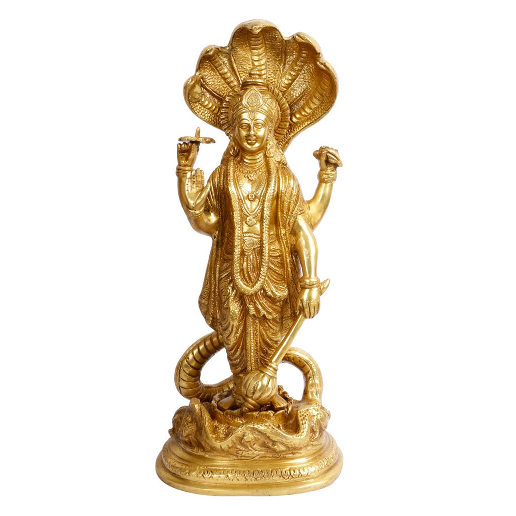 ARTVARKO Brass Big Lord Vishnu Idol Standing On Sheshnag, Bhagwan Murti Venkatesh Lakshmi Narayan Sculpture Decorative Idols Statue for Home Décor Mandir Pooja Temple Gift 17 Inch.