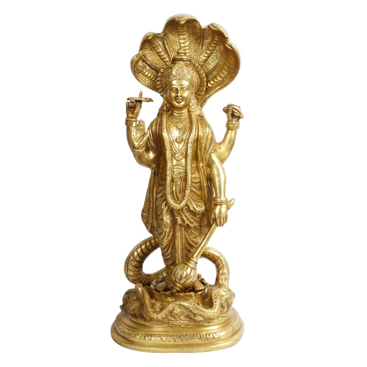 ARTVARKO Brass Big Lord Vishnu Idol Standing On Sheshnag, Bhagwan Murti Venkatesh Lakshmi Narayan Sculpture Decorative Idols Statue for Home Décor Mandir Pooja Temple Gift 17 Inch.