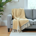 Tarantaran Home Hand-Knitted Cotton Sofa Throw | All-Season Throw Blanket for Sofa, Bed, Couch, Chair & Travel | 80×52 Inches (204×132 cm)(Yellow & Beige) Kafalo