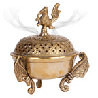 Artvarko™ Brass Peacock Incense Loban Holder Dhuna Charkol Dhoop Dani Aarti Loban Burner Purifying with Stand for Home Office Temple God Puja (6x6x6.5 Inches)