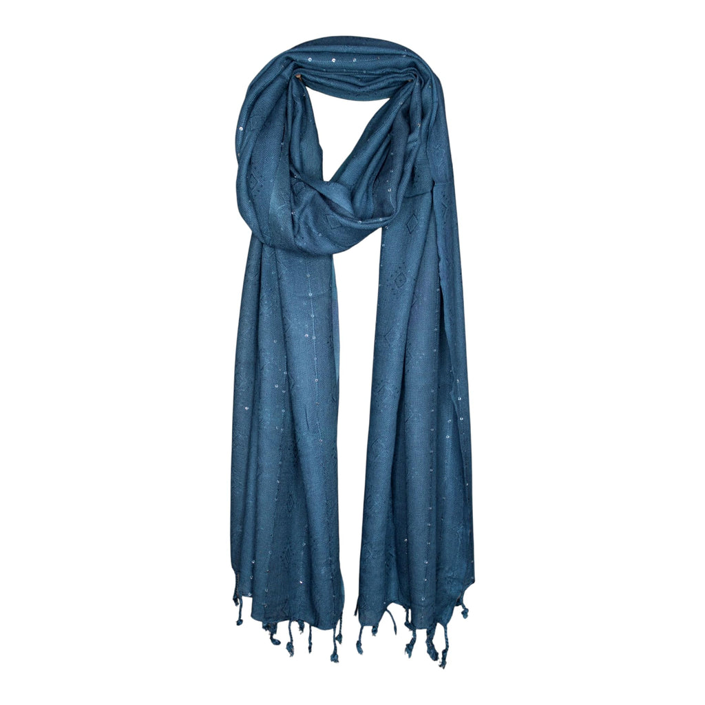 STOLE STUDIO Elegant Luxurious Sequence Viscose Stole Scarf (Teal Blue)