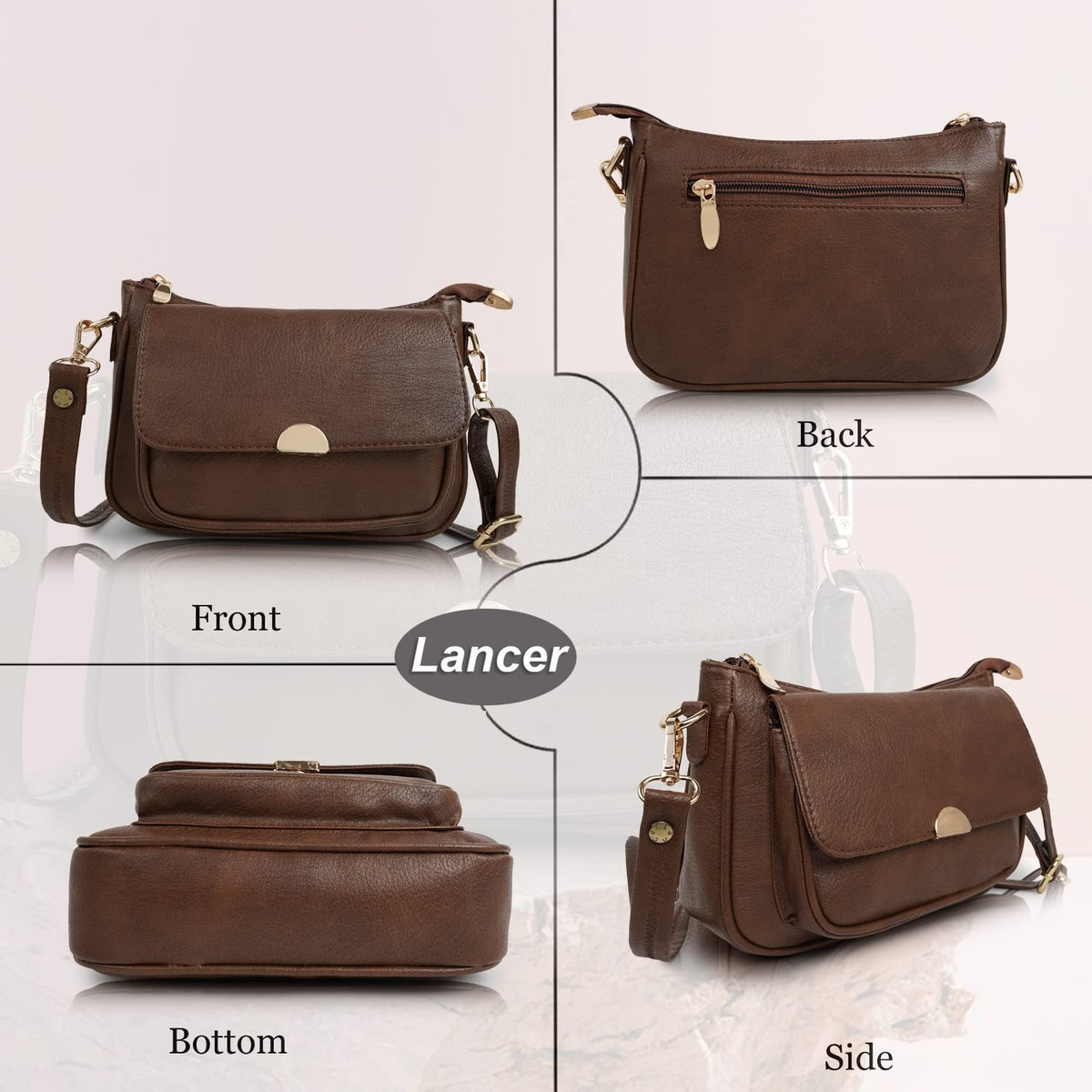 LANCER Hobo Crossbody Shoulder Bag for Women & Girls – Stylish Tote Sling Handbag with Adjustable Strap | Ladies Purse, Travel Casual Office Bag (Brown)