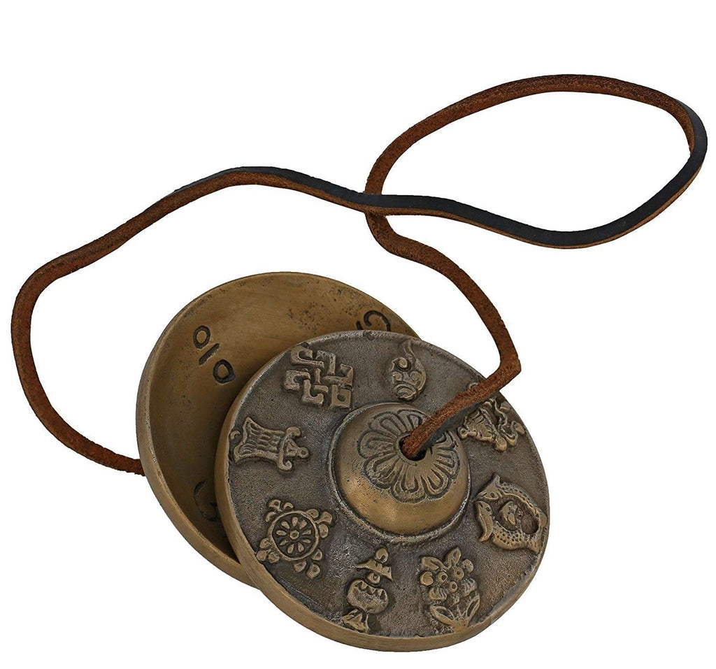Artvarko Brass Tibetan Hand Manjira with Leather Chords Antique Finish 3