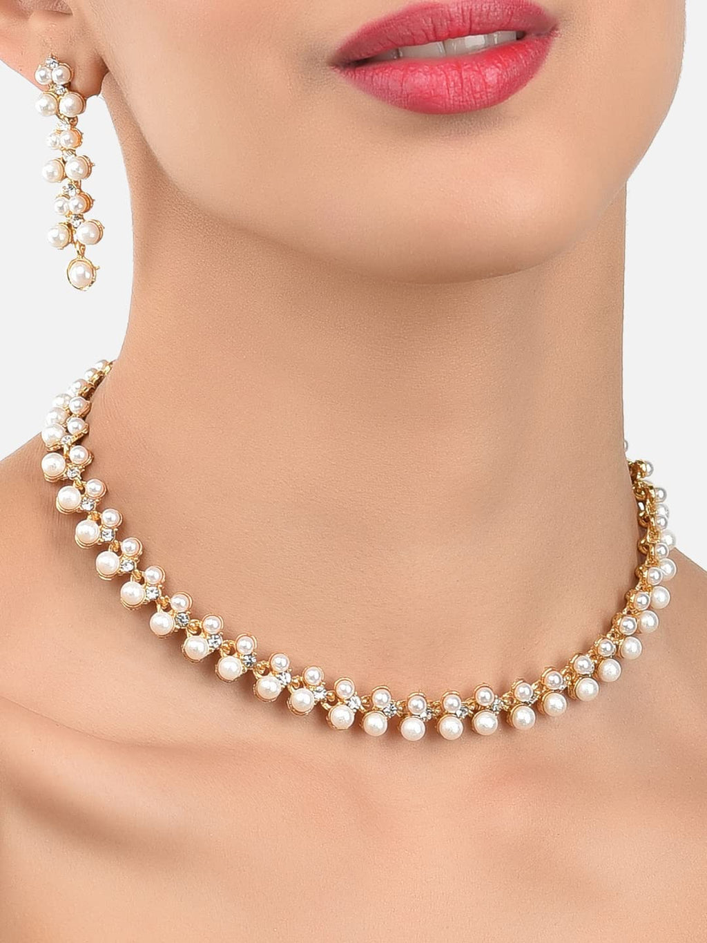 ZAVERI PEARLS Contemporary Look Pearls Choker Jewellery Set For Women-ZPFK9439