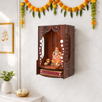 Gift Kya De Wooden Temple for Home Wall Mounted | LED Light Compact Pooja Mandir for Office, Flat, Living Room | Minimal Design Pooja Stand (DIY- H-16 x L-10 x W-7 Inch) (Modern Glow)