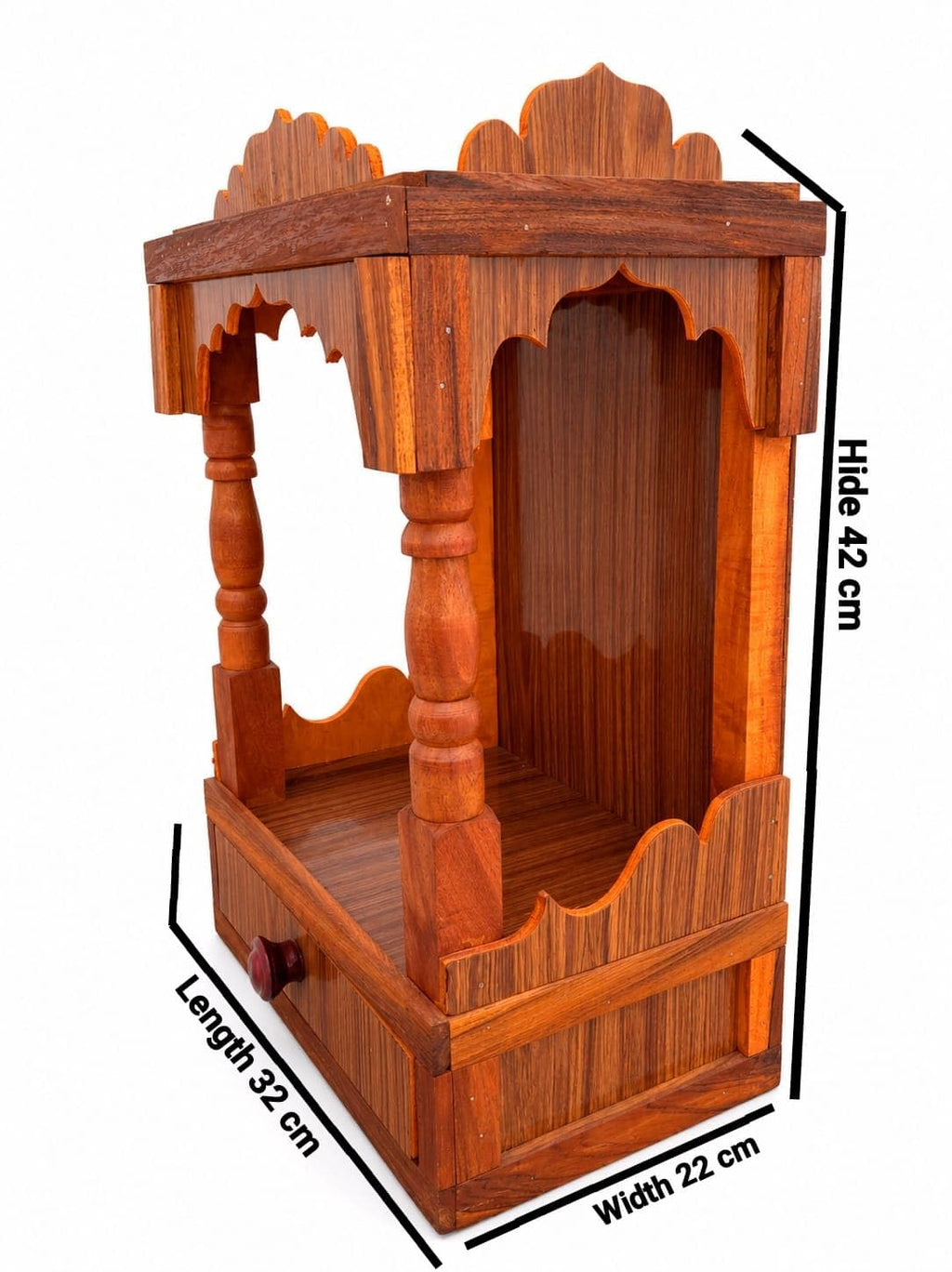 Premium Handcrafted Wooden Mandir for Home & Office | Compact Open Pooja Temple with Storage Drawer | Traditional Rosewood Sheesham Finish Wood Devotional Altar Ghari (42 x 32 x 22 cm) | Classic Brown