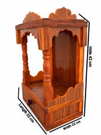 Premium Handcrafted Wooden Mandir for Home & Office | Compact Open Pooja Temple with Storage Drawer | Traditional Rosewood Sheesham Finish Wood Devotional Altar Ghari (42 x 32 x 22 cm) | Classic Brown