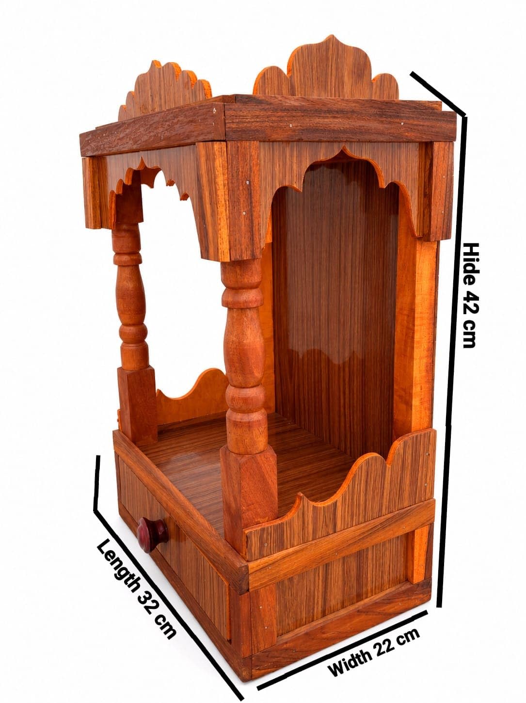 Premium Handcrafted Wooden Mandir for Home & Office | Compact Open Pooja Temple with Storage Drawer | Traditional Rosewood Sheesham Finish Wood Devotional Altar Ghari (42 x 32 x 22 cm) | Classic Brown