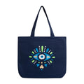 SKAPADORO Canvas Big Zip Handbag Tote,100% Cotton, Inner pocket, Unisex Embroidered Comfortable Bag for Travel Office Beach Shopping, Easy to Wash Trendy Everyday Shoulder Bag (Nazar Battu)
